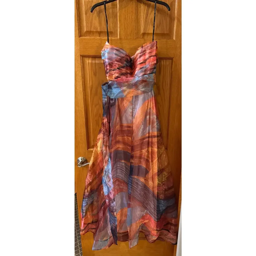 Tahari ASL Sunset Strapless Ruched Organza Gown - Size 10 - Picture 7 of 7